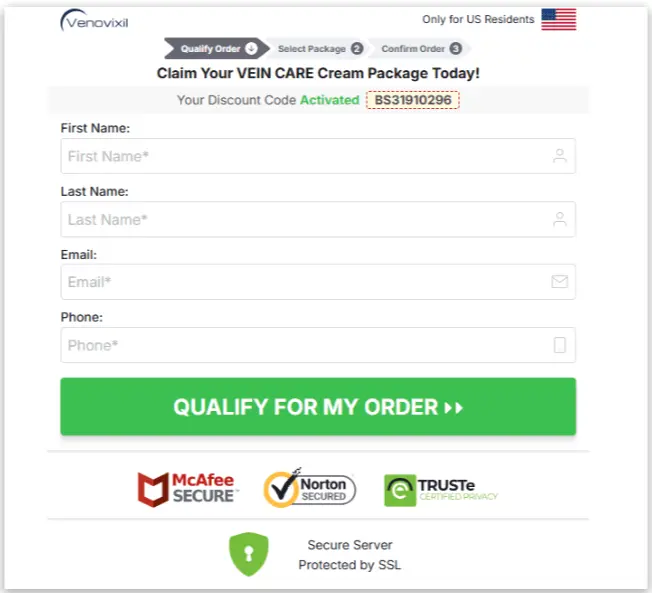 Venovixil Vein Secure Checkout Page